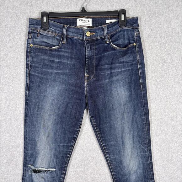 Frame Jeans Size 31 Le High Skinny Ankle Stretch Dark Distressed Harvard USA - Picture 2 of 13